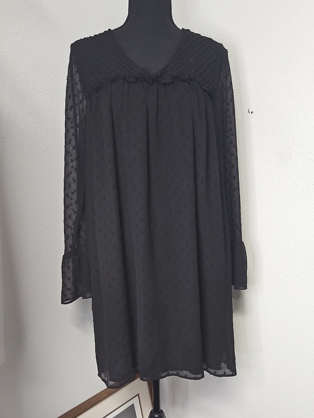 Zara Z1975 Basic Denim Black Textured Long-Sleeve Women's Dress Size Medium